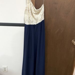 Navy & cream one shoulder dress